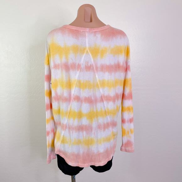 Theo & Spense Creamsicle Tie Dye Striped Long Sleeve Top Yellow size S NEW - Picture 7 of 12